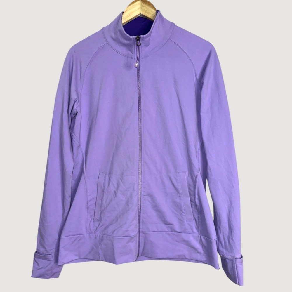 Tuff Athletics Womens XL Purple Supplex Full Zip Active Jacket Thumbholes Yoga